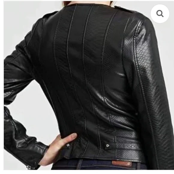 Guess Faux Leather Black Snakeskin Cropped Jacket Moto Style - Picture 3 of 10